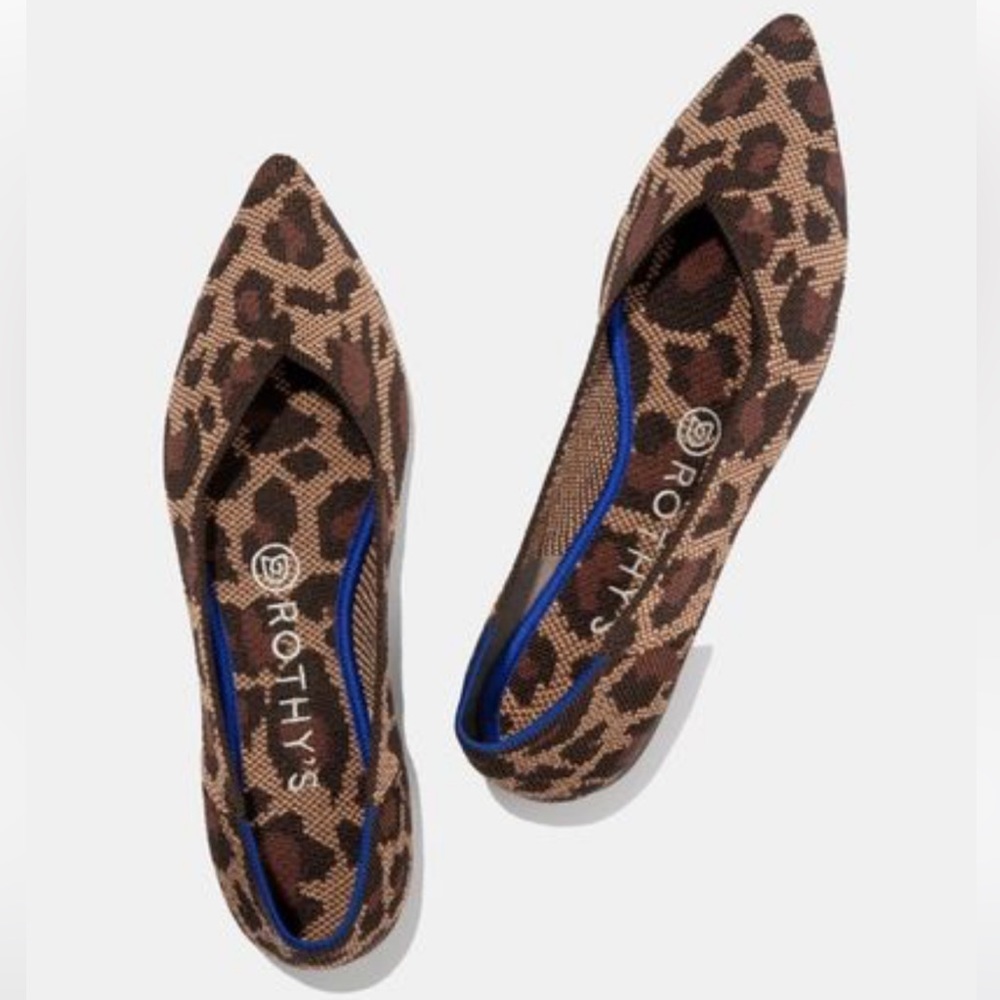 Rothy’s The Point Wild Cat Retired Leopard Print Flats Slip On shoes size 8.5